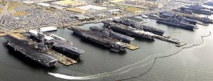 USS Dwight D. Eisenhower (CVN 69), USS George H.W. Bush (CVN 77), USS Enterprise (CVN 65), USS Harry S. Truman (CVN 75), and USS Abraham Lincoln (CVN 72) are in port at Naval Station Norfolk, Va., the world’s largest naval station  Read more: http://www.businessinsider.com/the-worlds-largest-naval-station-is-packed-tight-for-christmas-2012-12#ixzz2PZuF6MHh